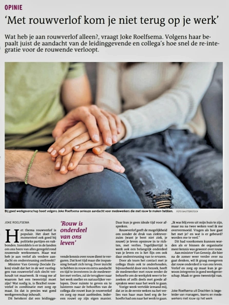 OPINIESTUK 23-8-24 met rouw verlof kom je niet terug op je werk. DVHN 23-8-24